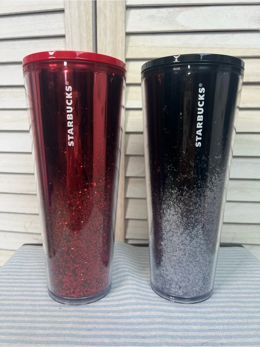 Starbucks Set of 2 Red and Black Glitter Ombre Tumblers Venti 24oz